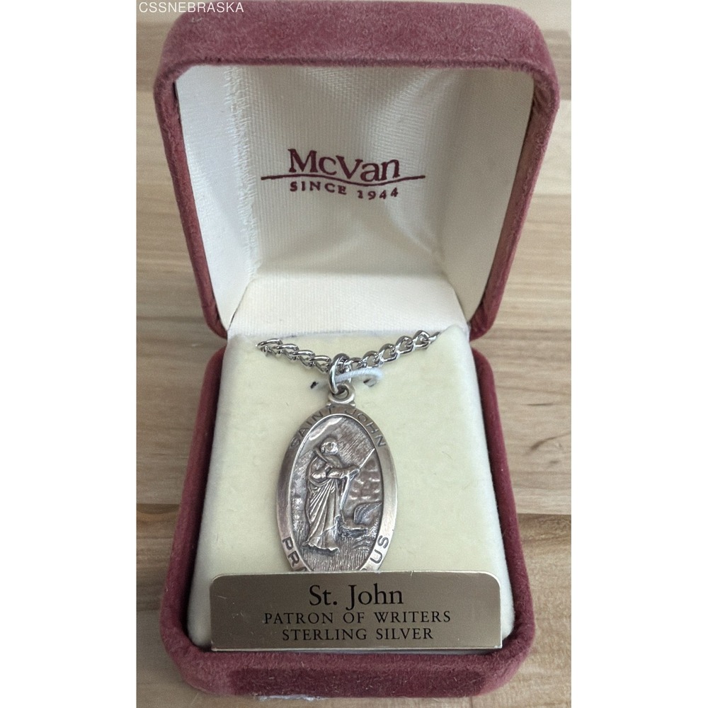 McVan St John Patron of Writers Pendant Necklace Sterling Silver With Box